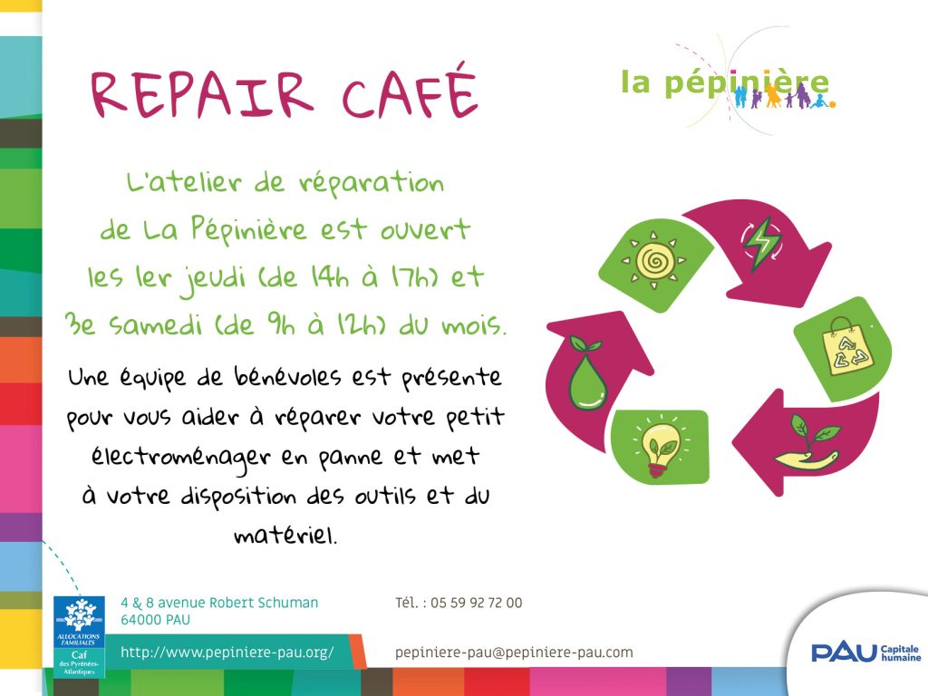 L'atelier de r&eacute;paration de La P&eacute;pini&egrave;re est ouvert les 1ers jeudi (de 14h &agrave; 17h) et 3e samedi (de 9h &agrave; 12h) du mois