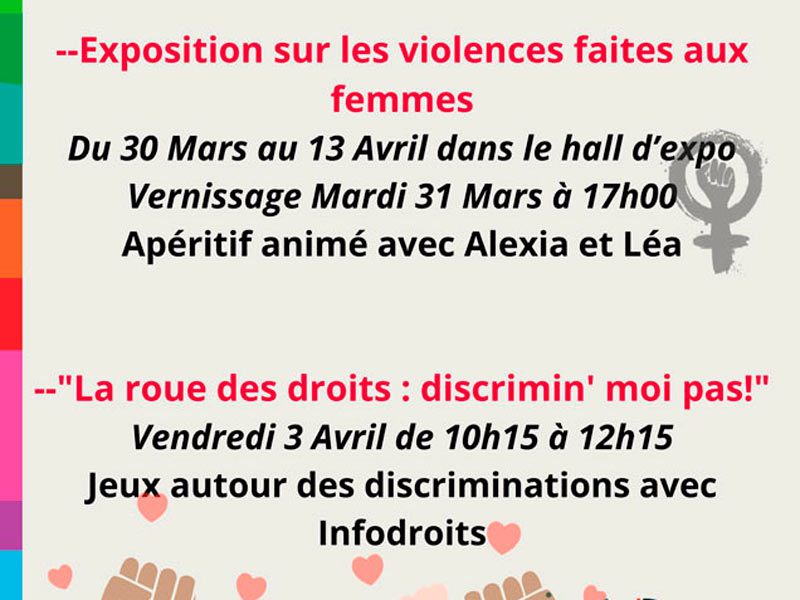 Au programme : une expo sur les violences faites aux femmes et des jeux autour des discriminations